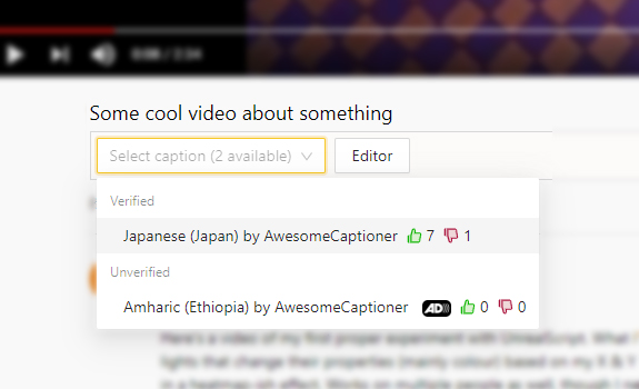 If there are captions for the video, select them from the dropdown!